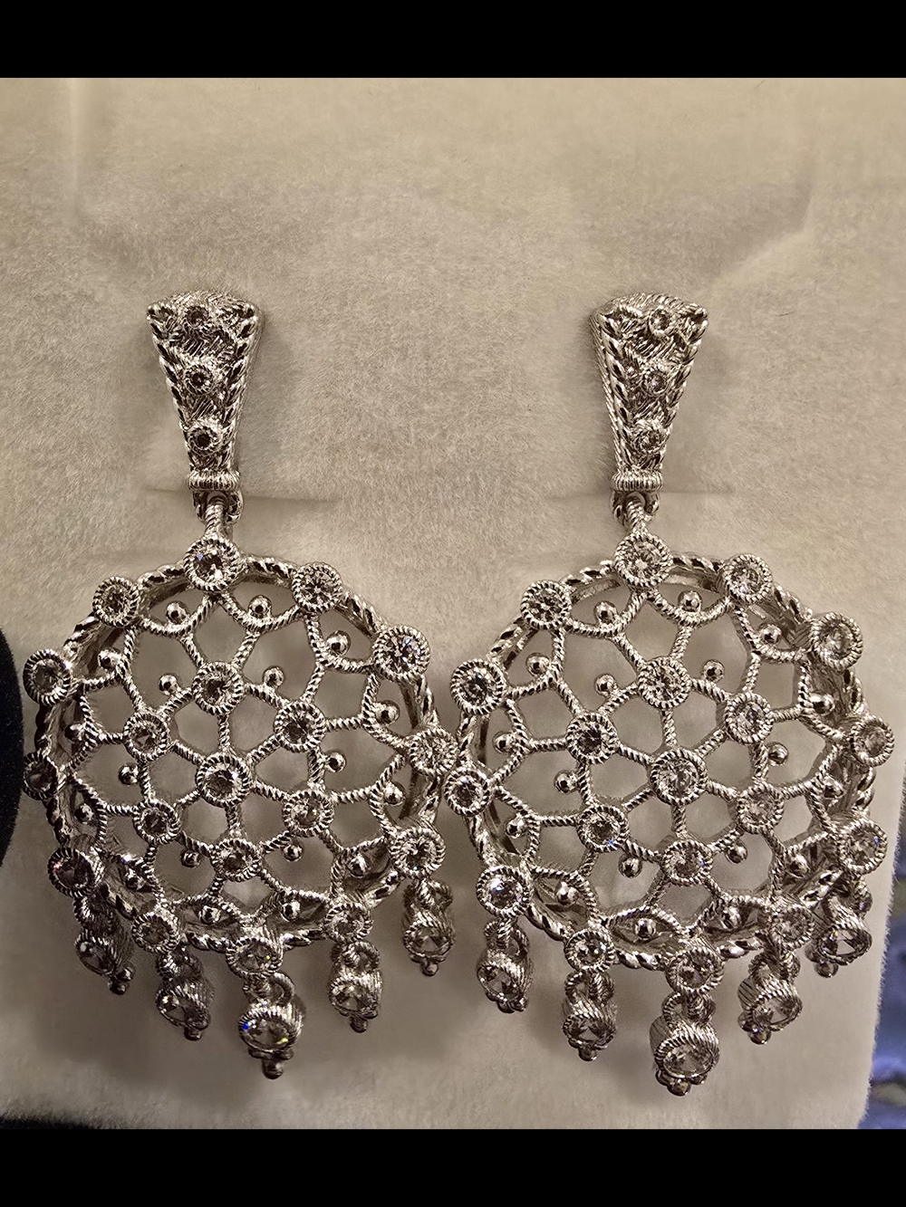 Judith Ripka Sterling Silver 925 CZ Chandelier Dangle Clip Earrings